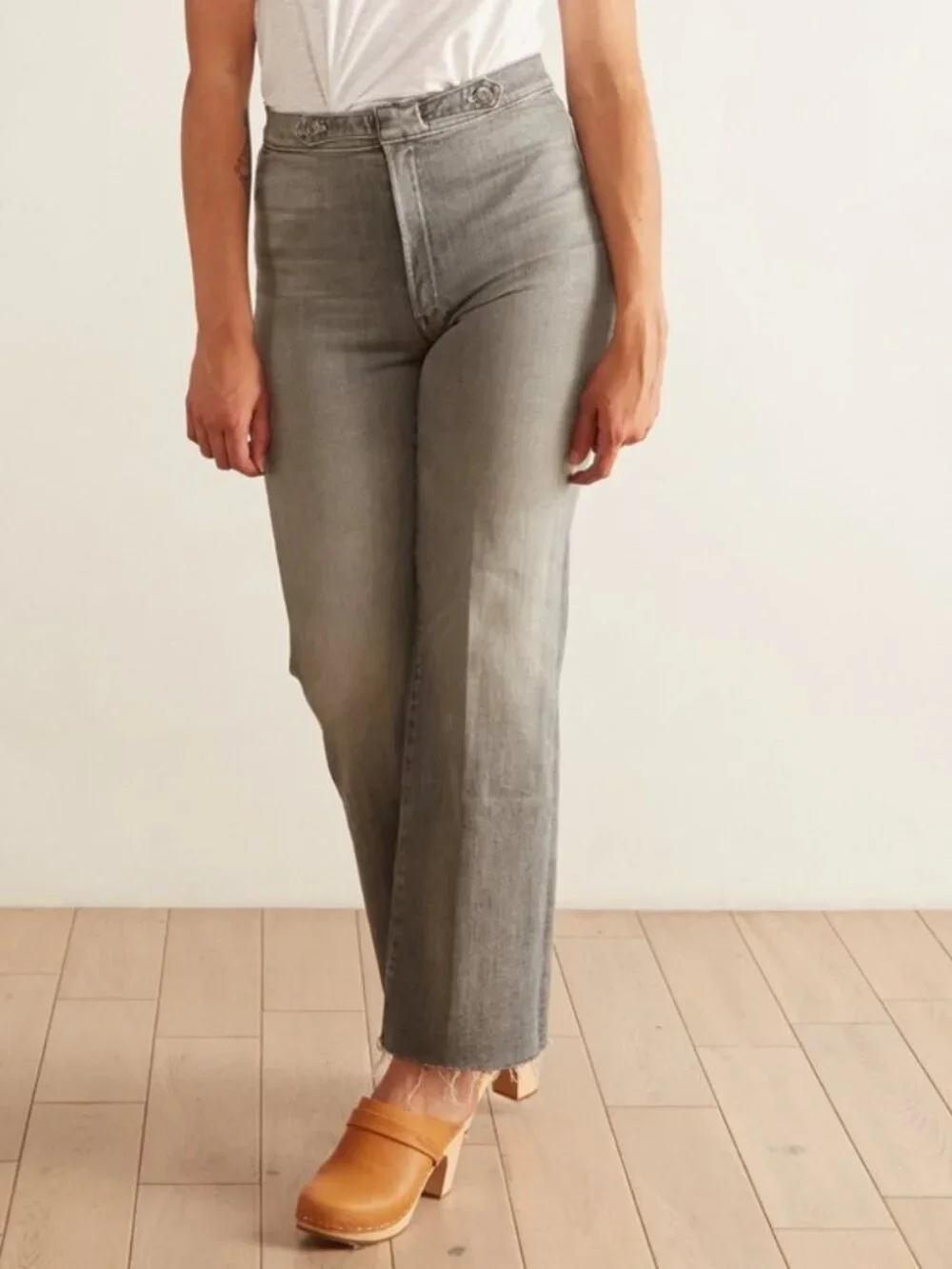 MOTHER The Loop Fray Jeans Beam Me Up Gray High Waist Raw Hem Womens Size 25